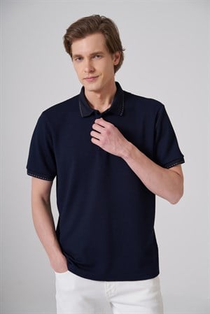 Morven Erkek Lacivert Trend Desenli Polo Yaka Tshirt