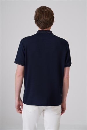 Morven Erkek Lacivert Trend Desenli Polo Yaka Tshirt