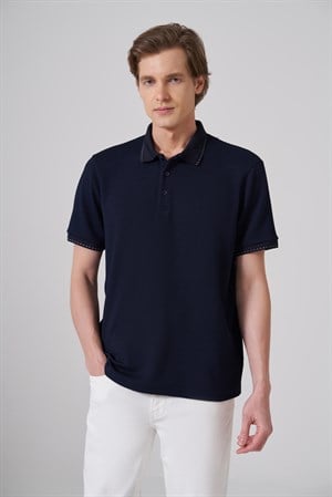 Morven Erkek Lacivert Trend Desenli Polo Yaka Tshirt