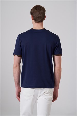 Morven Erkek Lacivert Trend Düz Penye  Bisiklet Yaka Tshirt