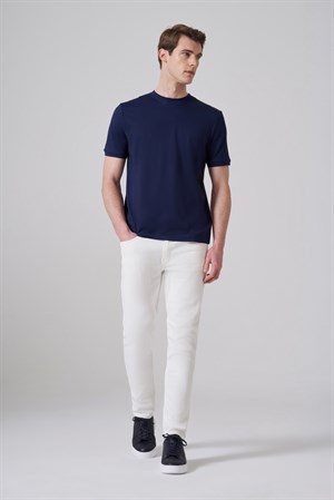 Morven Erkek Lacivert Trend Düz Penye  Bisiklet Yaka Tshirt
