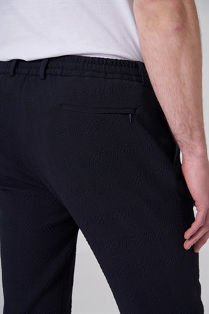 Morven Erkek Lacivert Trend Ekose Lastikli İpli Slim Fit Pantolon