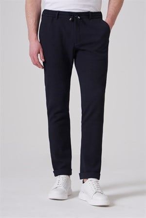 Morven Erkek Lacivert Trend Ekose Lastikli İpli Slim Fit Pantolon
