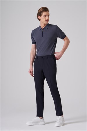 Morven Erkek Lacivert Trend Gofre Slim Fit Pantolon