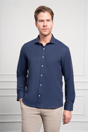 Morven Erkek Lacivert Trend İtalyan Yaka  Slim Fit Dar Kesim Gömlek