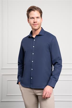 Morven Erkek Lacivert Trend İtalyan Yaka  Slim Fit Dar Kesim Gömlek