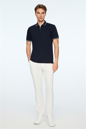 Morven Erkek Lacivert Trend Jakarlı Polo Yaka Dinamik Fit Tshirt