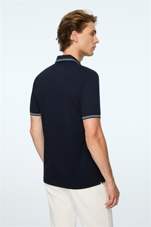 Morven Erkek Lacivert Trend Jakarlı Polo Yaka Dinamik Fit Tshirt