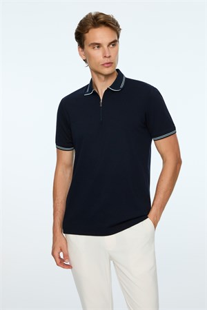 Morven Erkek Lacivert Trend Jakarlı Polo Yaka Dinamik Fit Tshirt
