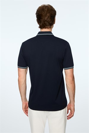 Morven Erkek Lacivert Trend Jakarlı Polo Yaka Dinamik Fit Tshirt