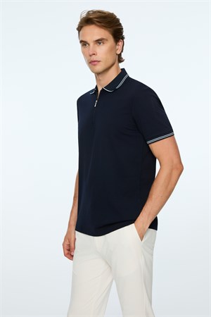 Morven Erkek Lacivert Trend Jakarlı Polo Yaka Dinamik Fit Tshirt
