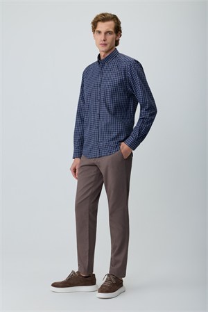 Morven Erkek Lacivert Trend Kareli Dynamic Fit Gömlek