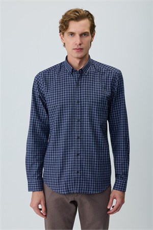 Morven Erkek Lacivert Trend Kareli Dynamic Fit Gömlek