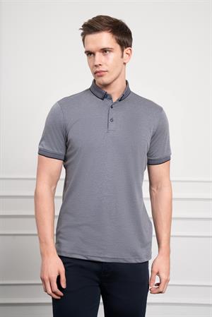 Morven Erkek Lacivert Trend Merserize Düz Düğmeli Yaka Dynamic Fit T-Shirt