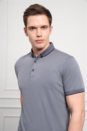 Morven Erkek Lacivert Trend Merserize Düz Düğmeli Yaka Dynamic Fit T-Shirt