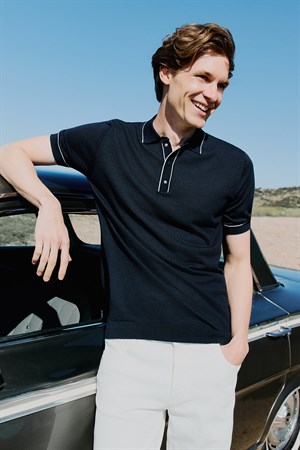 Morven Erkek Lacivert Trend Polo Yaka Jakarlı Triko T-Shirt