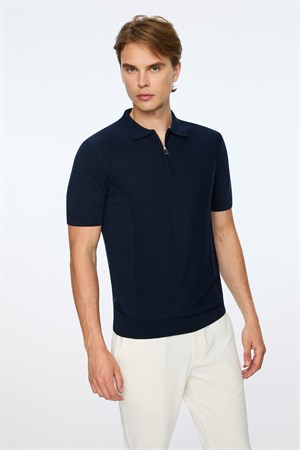 Morven Erkek Lacivert Trend Polo Yaka Rayon Triko T-Shirt