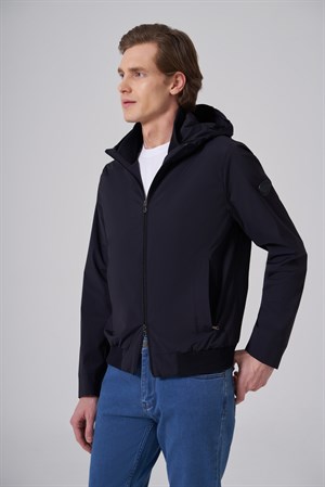 Morven Erkek Lacivert Trend Polyester Kapüşonlu Bomber Mont