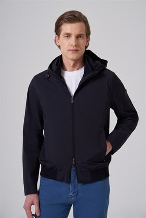 Morven Erkek Lacivert Trend Polyester Kapüşonlu Bomber Mont