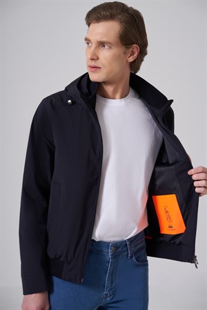 Morven Erkek Lacivert Trend Polyester Kapüşonlu Bomber Mont