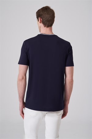 Morven Erkek Lacivert Trend Rayon Bisiklet Yaka Dinamik Fit Tshirt