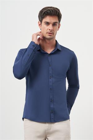 Morven Erkek Lacivert Trend Slim Fit İtalyan Yaka Gömlek