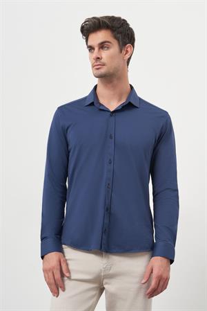 Morven Erkek Lacivert Trend Slim Fit İtalyan Yaka Gömlek