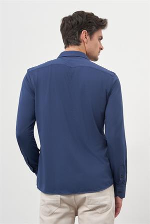 Morven Erkek Lacivert Trend Slim Fit İtalyan Yaka Gömlek