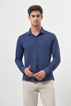 Morven Erkek Lacivert Trend Slim Fit İtalyan Yaka Gömlek