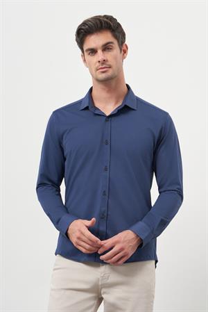 Morven Erkek Lacivert Trend Slim Fit İtalyan Yaka Gömlek