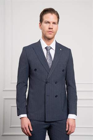 Morven Erkek Lacivert Trend Slim Fit Sivri Yaka Kruvaze Takım Elbise