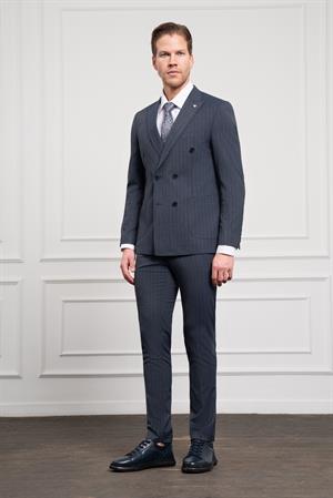 Morven Erkek Lacivert Trend Slim Fit Sivri Yaka Kruvaze Takım Elbise