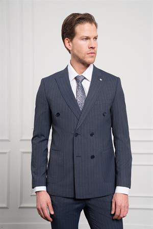 Morven Erkek Lacivert Trend Slim Fit Sivri Yaka Kruvaze Takım Elbise