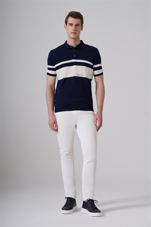 Morven Erkek Lacivert Trend Soft Pamuk Polo Yaka Triko T-Shirt