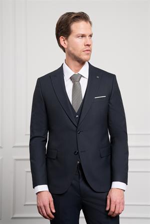 Morven Erkek Lacivert Trend Yelekli Slim Fit Dar Kesim Sivri Yaka Takım Elbise