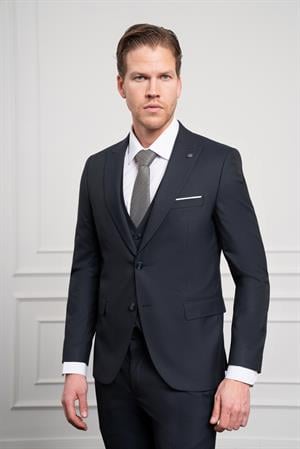 Morven Erkek Lacivert Trend Yelekli Slim Fit Dar Kesim Sivri Yaka Takım Elbise