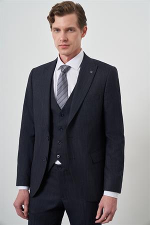 Morven Erkek Lacivert Trend Yelekli Slim Fit  Sivri Yaka Takım Elbise