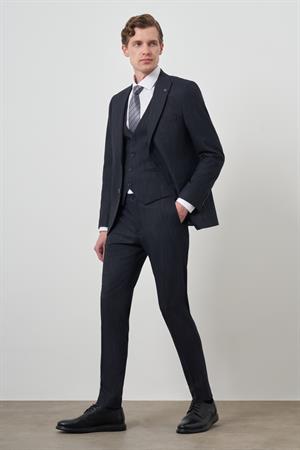 Morven Erkek Lacivert Trend Yelekli Slim Fit  Sivri Yaka Takım Elbise