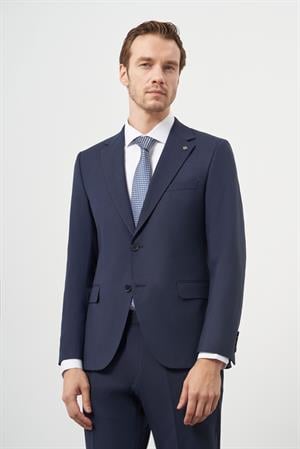 Morven Erkek Lacivert Yün Slim Fit Mono Yaka Takım Elbise