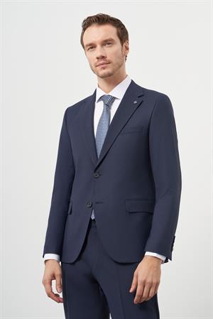 Morven Erkek Lacivert Yün Slim Fit Mono Yaka Takım Elbise
