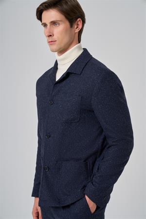 Morven Erkek Lacivert Yünlü Berberi Yaka Torba Cepli Gömlek