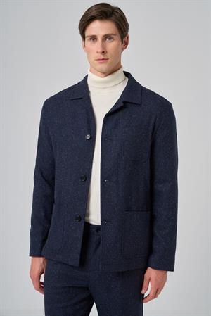 Morven Erkek Lacivert Yünlü Berberi Yaka Torba Cepli Gömlek