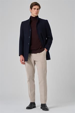 Morven Erkek Lacivert Yünlü Düz Dynamic Fit Hakim Yaka Kaban