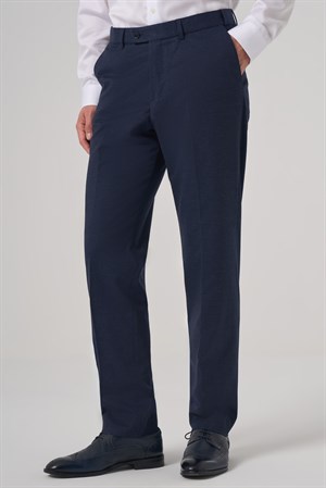 Morven Erkek Lacivert Yünlü Düz Dynamic Fit Pantolon
