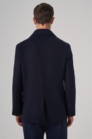 Morven Erkek Lacivert Yünlü Kruvaze Dynamic Fit Sivri Yaka Kaban