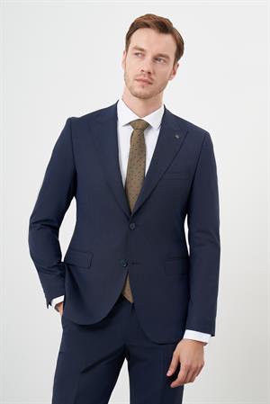 Morven Erkek Lacivert Yünlü Platinium 8-Drop Slim Fit Sivri Yaka Takım Elbise