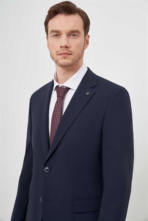 Morven Erkek Lacivert Yünlü Platinium Düz Desen Dynamic Fit Mono Yaka Takım Elbise