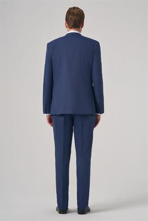 Morven Erkek Lacivert Yünlü Trend Desenli Dynamic Fit Mono Yaka Takım Elbise