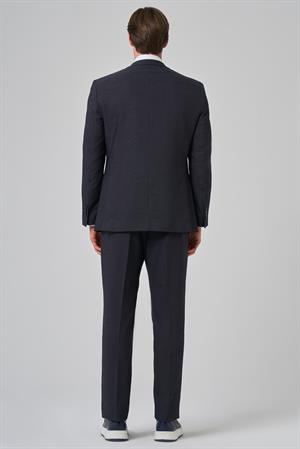 Morven Erkek Lacivert Yünlü Trend Desenli Dynamic Fit Mono Yaka Takım Elbise