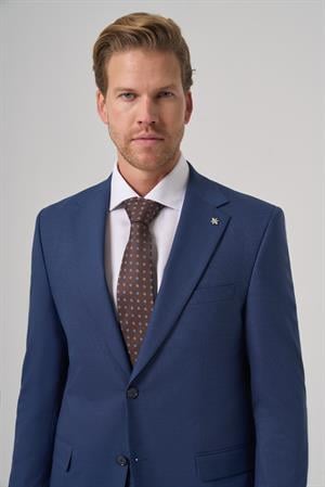 Morven Erkek Lacivert Yünlü Trend Desenli Dynamic Fit Mono Yaka Takım Elbise